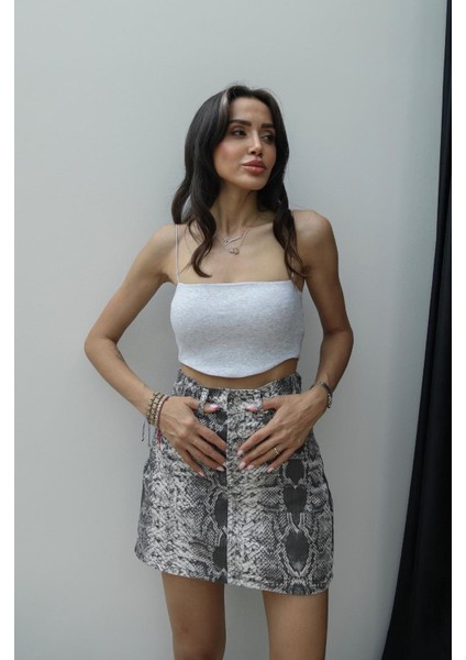 Gri Eva Askılı Crop Top