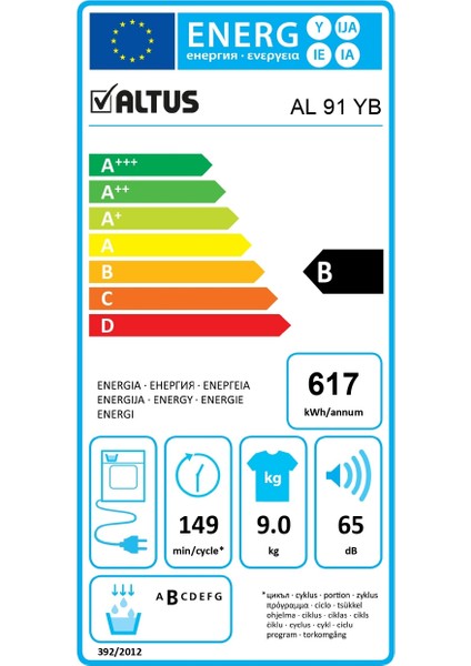 Al 91 Yb B Enerji Sınıfı 9 kg Kurutma Makinesi