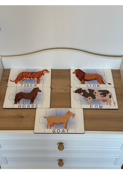 Ingilizce Hayvanlar Öğrenme Eşleme Puzzle Kartı, Puzzle Eğitici Oyuncak, Montessori Eğitim Oyuncak fiyatları