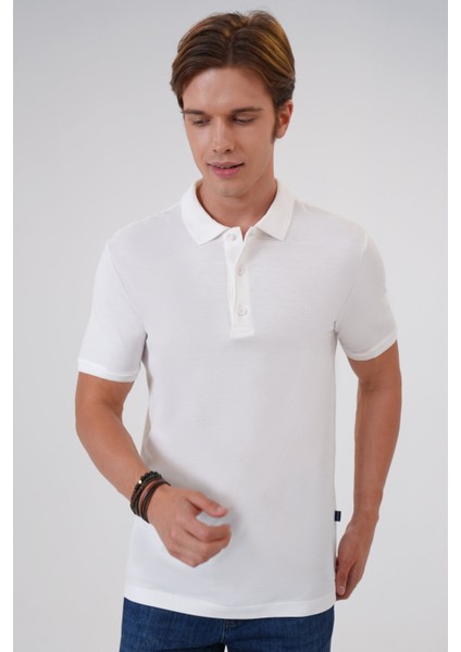 Beyaz Slim Fit Pamuklu Polo Yaka Tişört