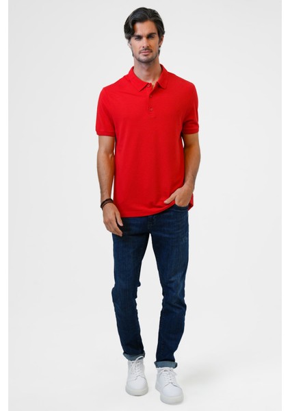 Kırmızı Slim Fit Pamuklu Polo Yaka Tişört