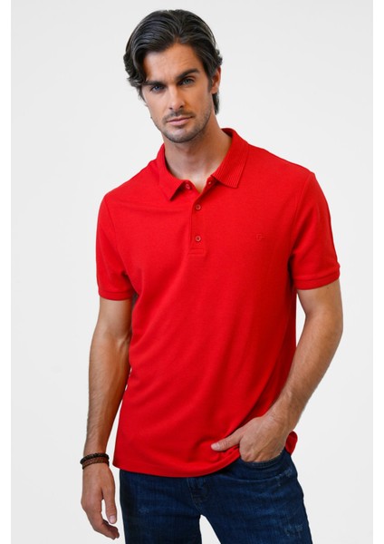 Kırmızı Slim Fit Pamuklu Polo Yaka Tişört