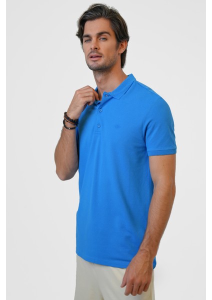 Açık Mavi Slim Fit Pamuklu Polo Yaka Tişört