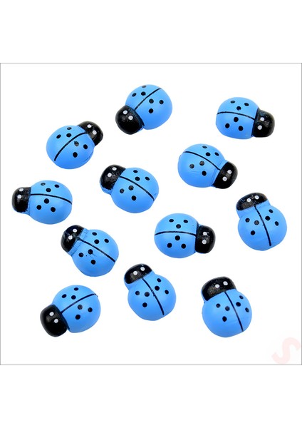 Uğur Böceği Ahşap Sticker, 1,5cm x 1,2cm x 15 Adet - Mavi