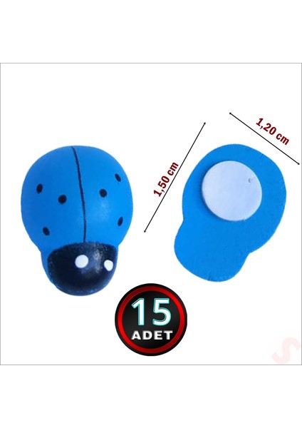Uğur Böceği Ahşap Sticker, 1,5cm x 1,2cm x 15 Adet - Mavi fiyatları