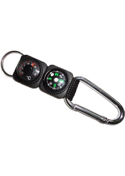 Siyah Stil 3 In 1 Çok Fonksiyonlu Pusula Termometre Metal Karabina Anahtarlık Kamp Hayatta Kalma Aracı Tırmanma Yürüyüş Açık Gadget (Yurt Dışından)