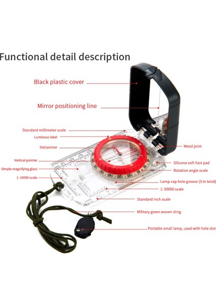 Siyah Stil Açık Kamp Oryantiring Harita Pusula Görüş Aynası Pusula Ayarlanabilir Sapma Klinometresi ve LED Işık (Yurt Dışından) fırsatları