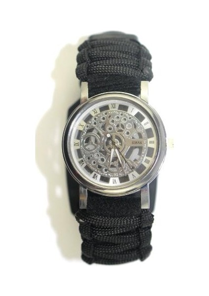 Siyah Stil Survival Taktik Izle LED Alarm ile Edc Siyah Bilezik Çok Fonksiyonlu Kamp Pusula Kurtarma Halatı Paracord Bilezik (Yurt Dışından)