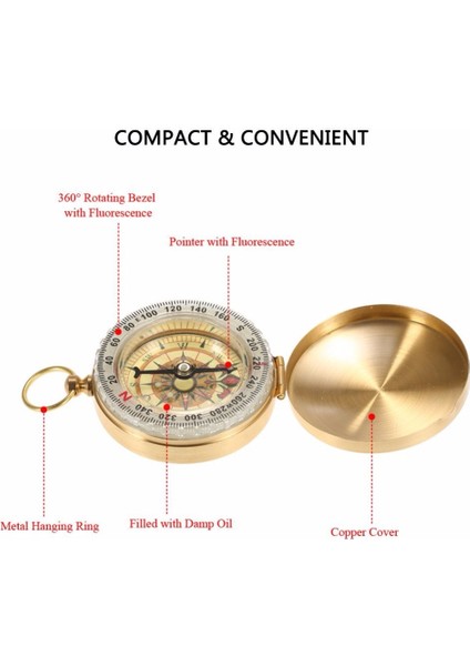 Kapaklı Su Geçirmez Aydınlık Pusula Bakır Karanlıkta Parlayan Izle Tarzı Seyahat Kamp Yürüyüş Tırmanma Survival Dişli Araçları (Yurt Dışından) fırsatları
