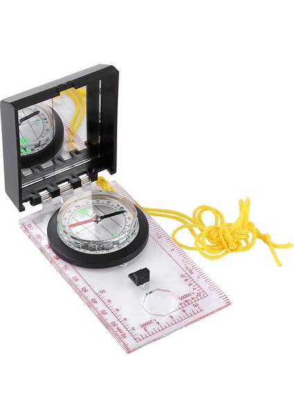 Beyaz Stil Açık Kamp Yürüyüş Aracı Için Haritalama Cetveli ve Ayna Acil Durum Kiti ile Çok Fonksiyonlu Pusula (Yurt Dışından)