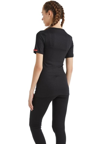 V Yaka Kısa Kol Siyah Unisex Termal İçlik C3T6N2O1