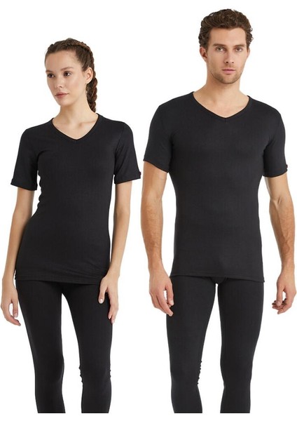 V Yaka Kısa Kol Siyah Unisex Termal İçlik C3T6N2O1 fiyatları