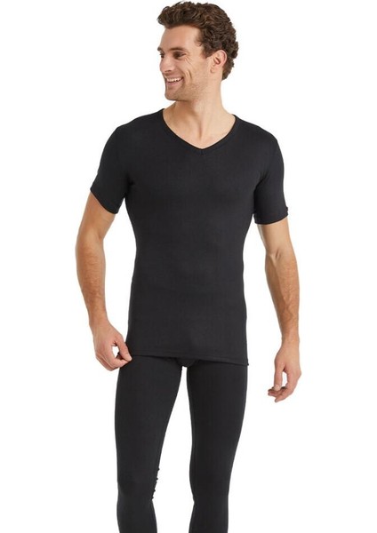 V Yaka Kısa Kol Siyah Unisex Termal İçlik C3T6N2O1 modelleri