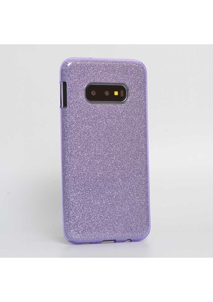 Galaxy S10E Kılıf Çift Katmanlı Simli Shining Sert Silikon Arka Kapak Mor