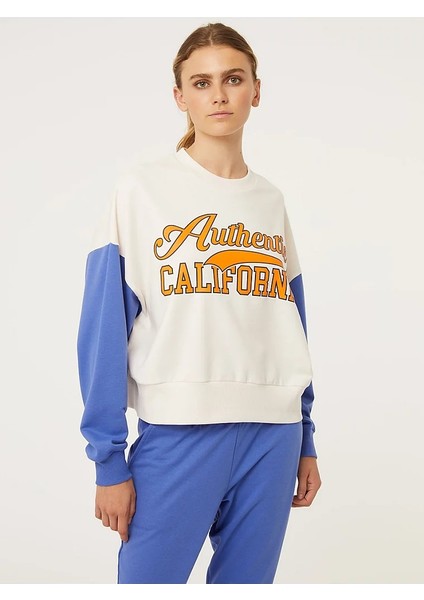 Oversize California Baskılı Bej&saks Mavi Eşofman Takım