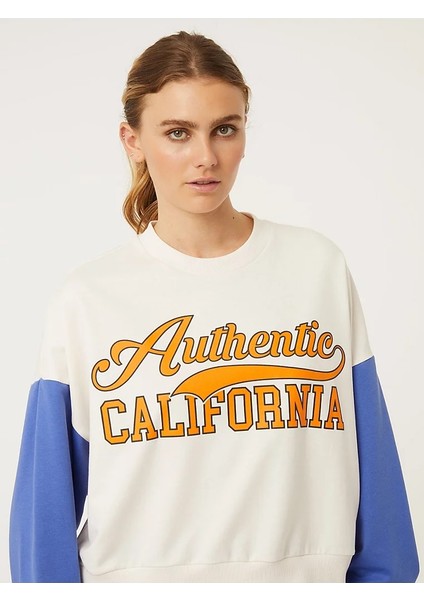Oversize California Baskılı Bej&saks Mavi Eşofman Takım