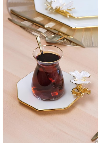 Dolmabahçe Sekizgen Krem 6 Lı Çay Seti