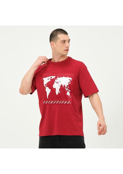 Owut Erkek Harita Baskılı Oversize T-Shirt