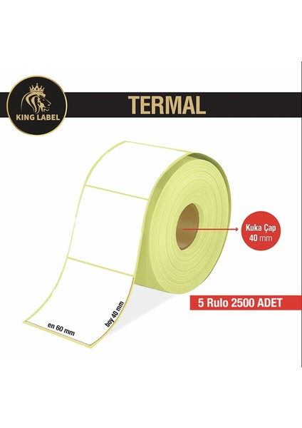 Termal Barkod Etiket 60x40mm 5 Rulo 500'LÜ Sarım