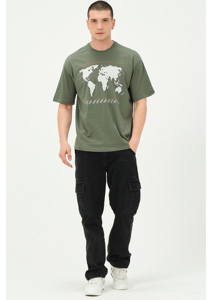 Owut Collection Owut Erkek  Harita Baskılı Oversize T-Shirt