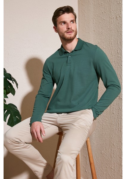 % 100 Pamuk Slim Fit Polo Yaka Sweat Erkek Sweat 5905707