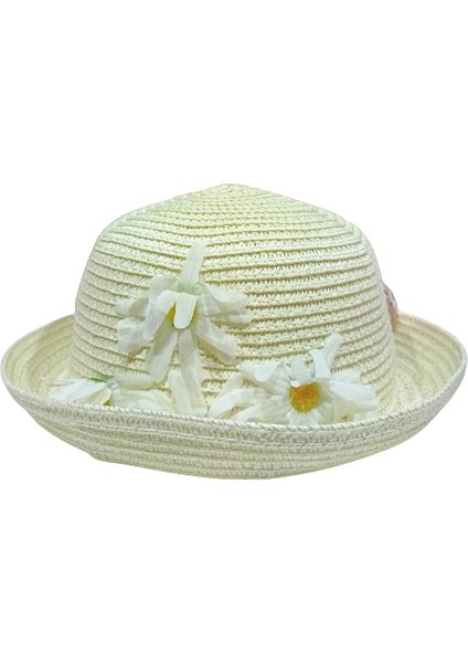 2 - 6 Yaş Kız Çocuk Hasır Fötr Şapka 2-6 Yaş Krem