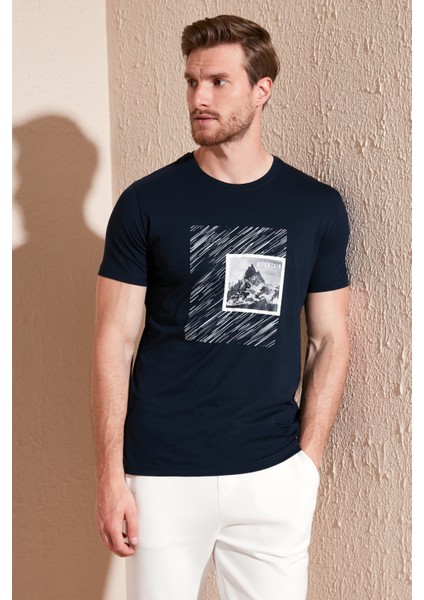 Pamuklu Slim Fit Bisiklet Yaka T Shirt Erkek T Shirt 646R8320