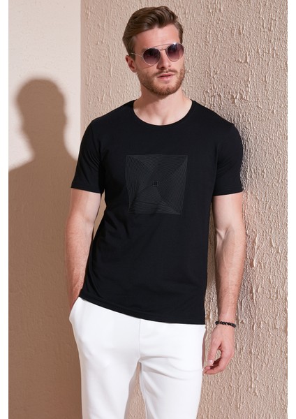 Pamuklu Slim Fit Bisiklet Yaka T Shirt Erkek T Shirt 646R7940