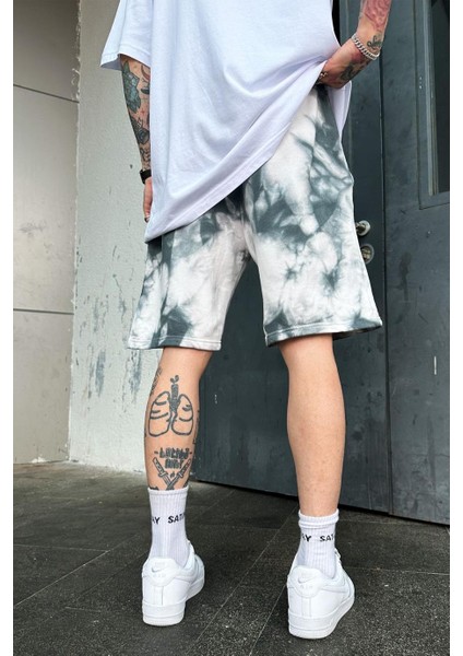 Unisex Oversize Acid Wash Batik Desenli Cepli Şort