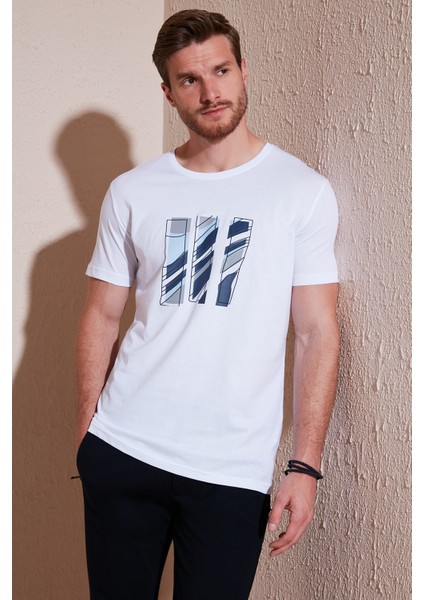 Pamuklu Slim Fit Bisiklet Yaka T Shirt Erkek T Shirt 646R7950