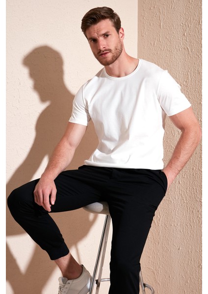 Pamuklu Slim Fit Bisiklet Yaka T Shirt Erkek T Shirt 646R7940