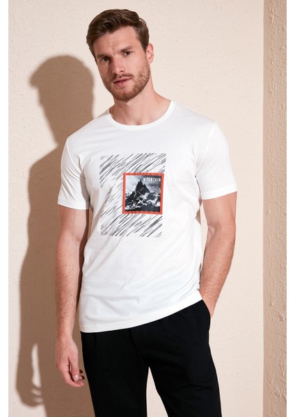 Pamuklu Slim Fit Bisiklet Yaka T Shirt Erkek T Shirt 646R8320
