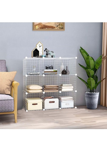 9 Bölmeli Tel Küp Çok Amaçlı Organizer Raf Beyaz 33CM Mutfak, Oyuncak, Kiler, Depolama Rafı