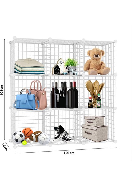 9 Bölmeli Tel Küp Çok Amaçlı Organizer Raf Beyaz 33CM Mutfak, Oyuncak, Kiler, Depolama Rafı indirimleri