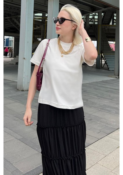 Ekru Bisiklet Yaka Basic Kadın T-Shirt Mg2075 fiyatları