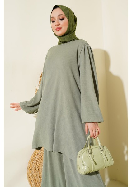 Kadın Çağla Yeşili Tunik Pantolon Alt Üst Takım 6663 fiyatları