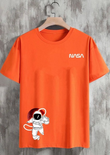 KİDS FACE Nasa Astronot Baskılı Pamuk Oversize Sokak Modası Erkek Çocuk T-Shırt