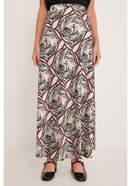 Kadın Siyah Bej Desenli Saten Etek 15877 fiyatları