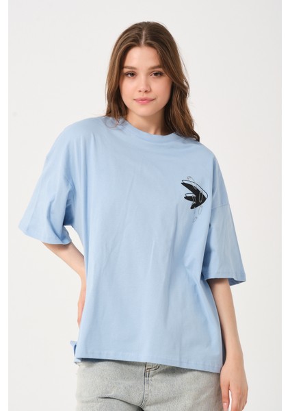 Owut Kadın Bisiklet Yaka Baskı Detaylı Oversize T-Shirt