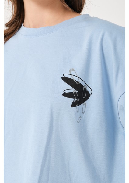 Owut Kadın Bisiklet Yaka Baskı Detaylı Oversize T-Shirt