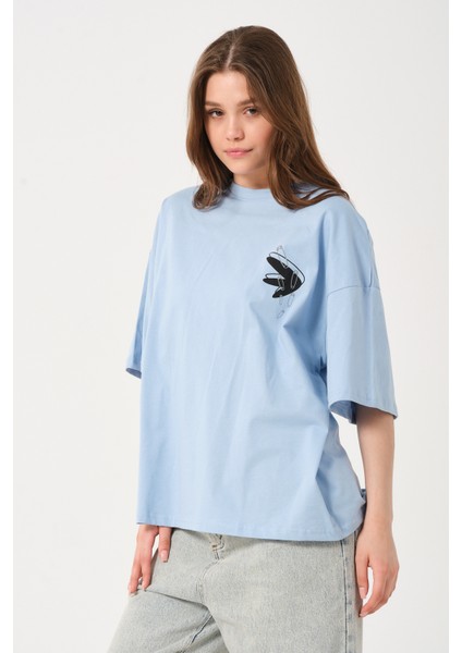 Owut Kadın Bisiklet Yaka Baskı Detaylı Oversize T-Shirt