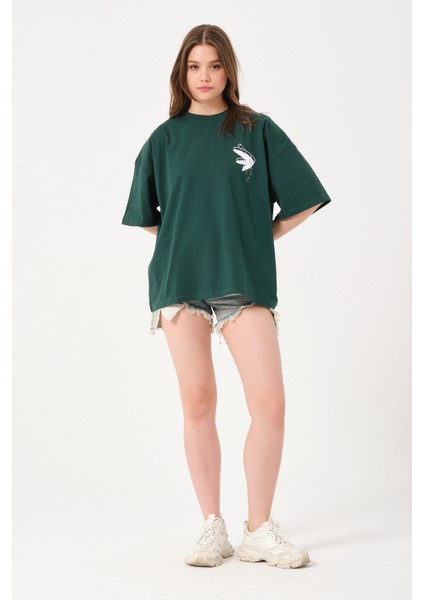 Owut Kadın Bisiklet Yaka Baskı Detaylı Oversize T-Shirt