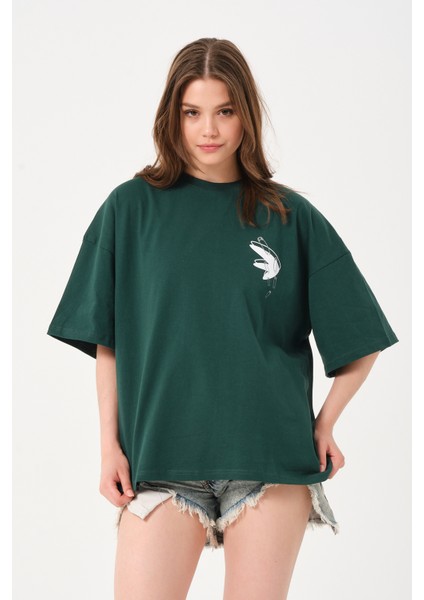 Owut Kadın Bisiklet Yaka Baskı Detaylı Oversize T-Shirt