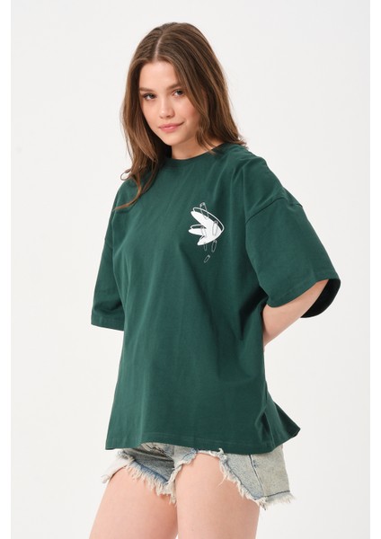 Owut Kadın Bisiklet Yaka Baskı Detaylı Oversize T-Shirt