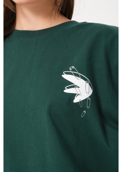 Owut Kadın Bisiklet Yaka Baskı Detaylı Oversize T-Shirt