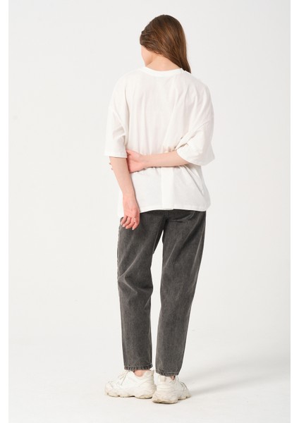 Owut Kadın Bisiklet Yaka Baskı Detaylı Oversize T-Shirt fırsatları
