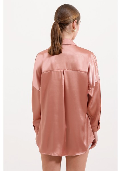 3985 Oversize Saten Gömlek - Camel