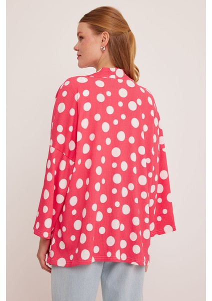 Kadın Nar Beyaz Puantiyeli Örme Kimono 5862