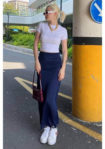 Lacivert Yandan Büzgülü Maxi Etek MG2085 fiyatları