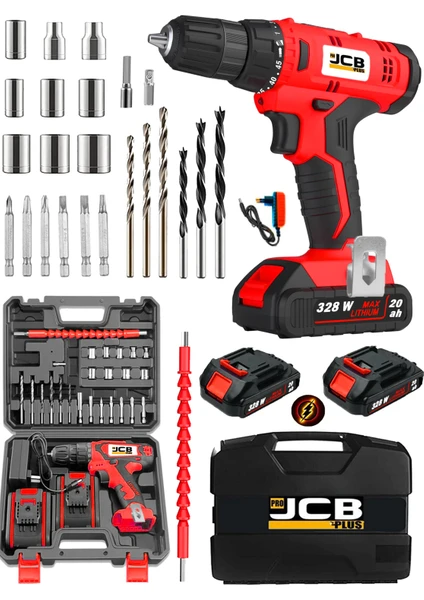 Projcb Plus Germany 45 Kademe Yüksek Tork Sporth Red 328 W 20 Ah Çelik Şanzuman Çift Akülü Şarjlı Matkap + Set